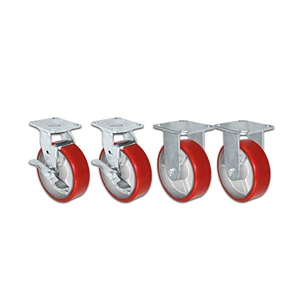 5"x2" Swivel Caster Heavy Duty Red Polyurethane Wheel, PK4